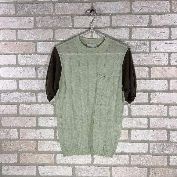 Lee Mathews Green Contrast Tencel Short Sleeve Top Size M - Picture 2 of 9